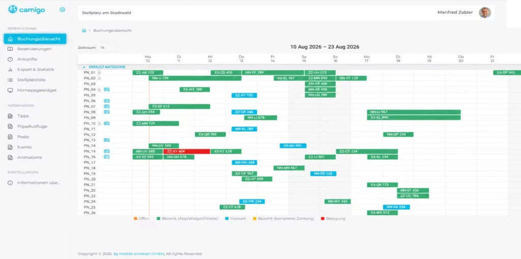 Belegungskalender mit Drag-and-Drop in der camigo Software